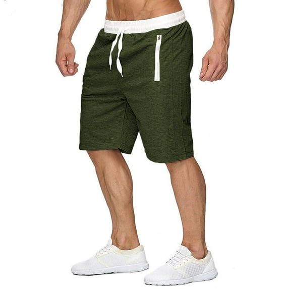 SWSMCLT Men's Gym Shorts Cotton Summer Elastic Waist BeachTrack Shorts Spandex Lightweight Short Army Green Medium