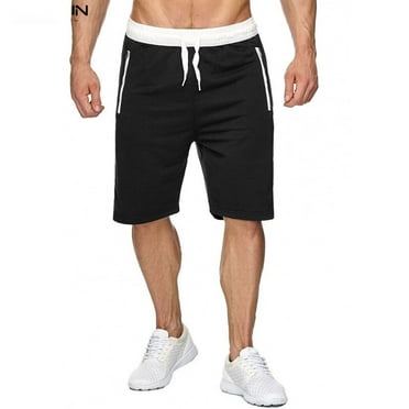 SWSMCLT Men's Gym Shorts Cotton Summer Elastic Waist BeachTrack Shorts Spandex Lightweight Short Black XX-Large