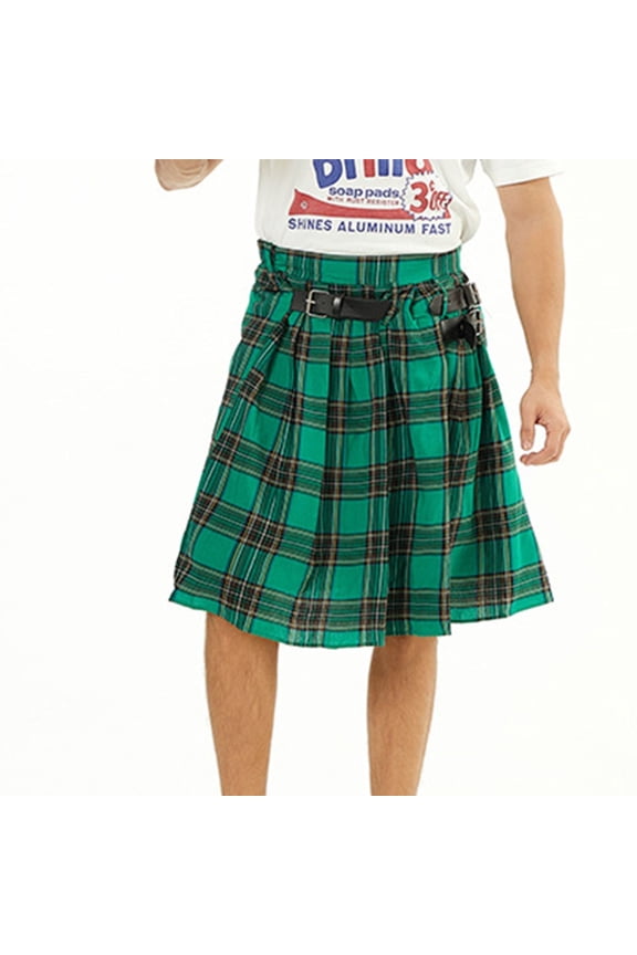 Men's Halloween Kilt Mardi Gras Scottish Pleated Midi Irish Skirt Kilt Party Cotton Vintage Light Green Large