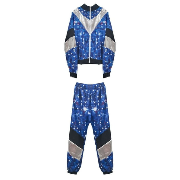 SWSMCLT Men's Halloween Outfits Long Sleeve Spring Mardi Gras Winter 2 Piece Set Party Funny Disco Dark Blue Medium