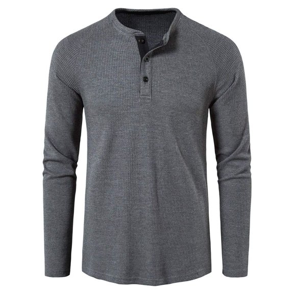 SWSMCLT Men's Henley Shirt Long Sleeve Summer Spring Soft Fall Casual Stretch Blouse Top Button Shirt Fitted Dark Grey Small