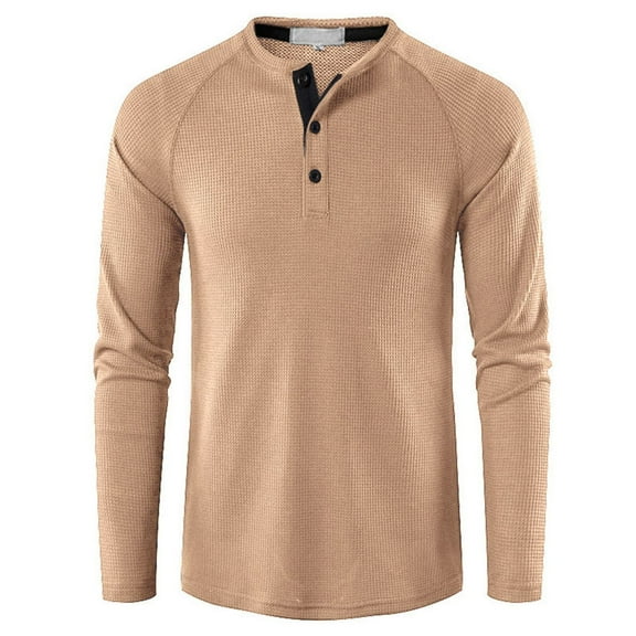 SWSMCLT Men's Henley Shirt Long Sleeve Summer Spring Soft Fall Casual Stretch Blouse Top Button Shirt Fitted Nude XX-Large