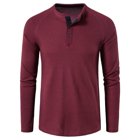 SWSMCLT Men's Henley Shirt Long Sleeve Summer Spring Soft Fall Casual Stretch Blouse Top Button Shirt Fitted Red XX-Large