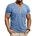 thumbnail image 1 of SWSMCLT Men's Henley Shirt Short Sleeve Soft T Shirt Vacation Button Fall Crew Neck Spandex Thin Summer Top Blue X-Large, 1 of 5