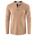thumbnail image 1 of SWSMCLT Men's Henley Shirt Soft Summer Tshirt Raglan Sleeve Top Button Blouse Slim Fit Spring Long Sleeve Apricot Medium, 1 of 1
