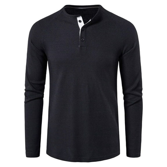SWSMCLT Men's Henley Shirt Soft Summer Tshirt Raglan Sleeve Top Button Blouse Slim Fit Spring Long Sleeve Black Small