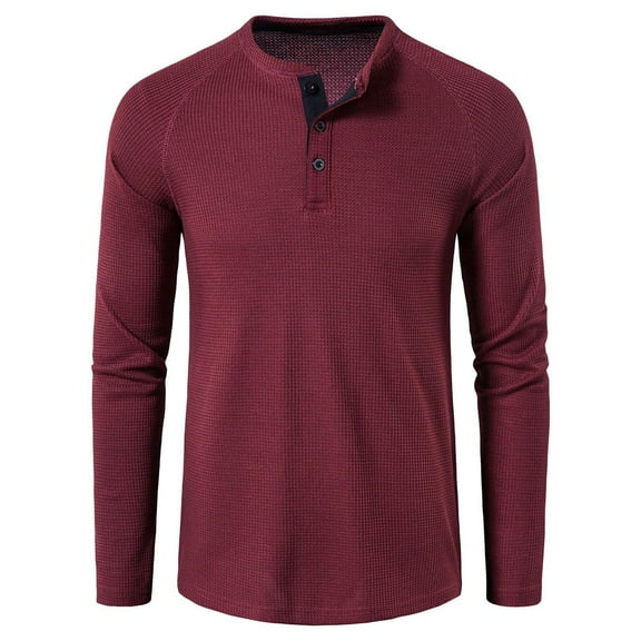 SWSMCLT Men's Henley Shirt Soft Summer Tshirt Raglan Sleeve Top Button Blouse Slim Fit Spring Long Sleeve Burgundy XX-Large