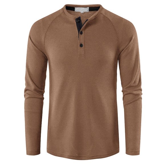 SWSMCLT Men's Henley Shirt Soft Summer Tshirt Raglan Sleeve Top Button Blouse Slim Fit Spring Long Sleeve Khaki Small