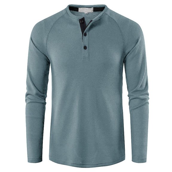 SWSMCLT Men's Henley Shirt Soft Summer Tshirt Raglan Sleeve Top Button Blouse Slim Fit Spring Long Sleeve Light Blue Small