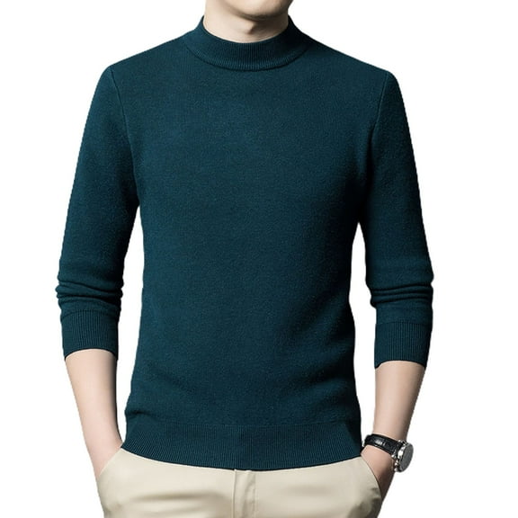 SWSMCLT Men's High Neck Pullover Sweater Knitwear Slim Fit Winter Warm Tops Long Sleeve Knit Knitwear Dark Green Large