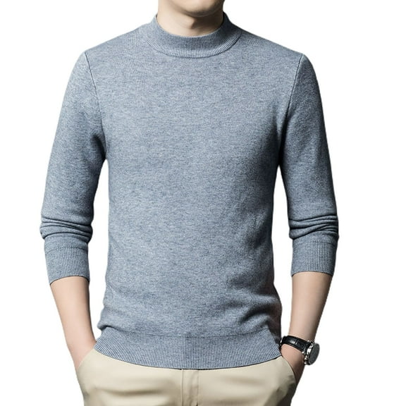 SWSMCLT Men's High Neck Pullover Sweater Knitwear Slim Fit Winter Warm Tops Long Sleeve Knit Knitwear Grey Large