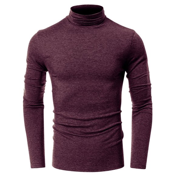 SWSMCLT Men's High Neck Shirt Soft Fashion Lightweight Cotton Date Night Slimming Fall Blouse Tshirt Turt Neck Dark Coffee Medium