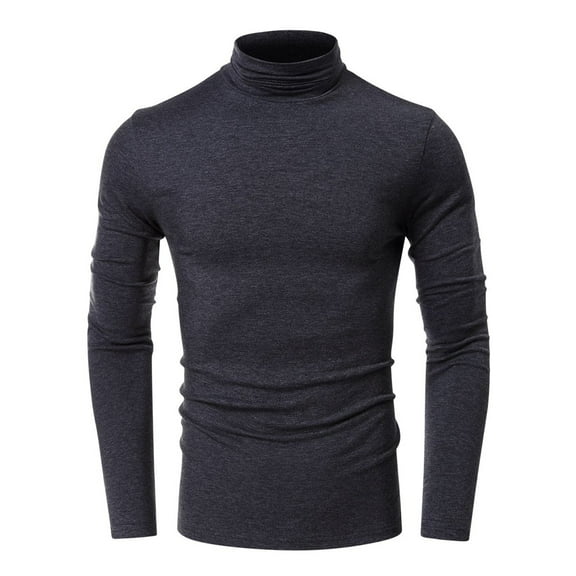 SWSMCLT Men's High Neck Shirt Soft Fashion Lightweight Cotton Date Night Slimming Fall Blouse Tshirt Turt Neck Dark Grey Small