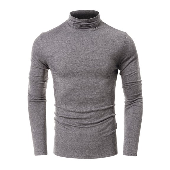 SWSMCLT Men's High Neck Shirt Soft Fashion Lightweight Cotton Date Night Slimming Fall Blouse Tshirt Turt Neck Grey Small