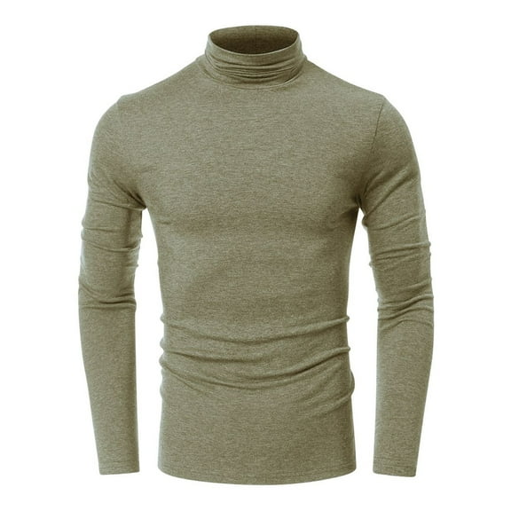 SWSMCLT Men's High Neck Shirt Soft Fashion Lightweight Cotton Date Night Slimming Fall Blouse Tshirt Turt Neck Khaki Small
