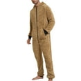 thumbnail image 1 of SWSMCLT Men's Hooded Onesie Pajama Warm Fuzzy Fleece Comfy Thick Zip Up Long Sleeve Onesies Sleepwear Soft Winter Mustard Yellow Small, 1 of 4