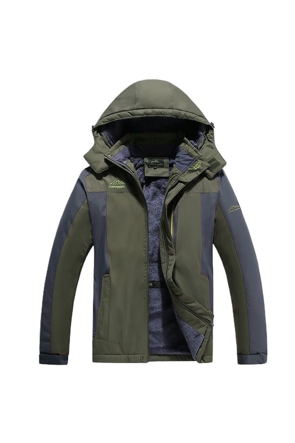 Men's Hooded Skiing Jacket Lined Outerwear Windbreaker Waterproof Fall Military Camping Wind Breaker Casual Army Green X-Large