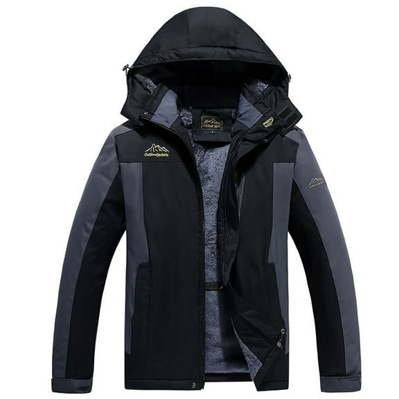 SWSMCLT Men's Hooded Skiing Jacket Lined Outerwear Windbreaker Waterproof Fall Military Camping Wind Breaker Casual Black Large