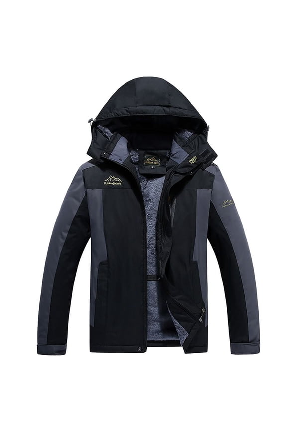 Men's Hooded Skiing Jacket Lined Outerwear Windbreaker Waterproof Fall Military Camping Wind Breaker Casual Black Small