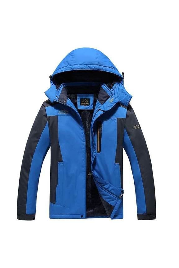 Men's Hooded Skiing Jacket Lined Outerwear Windbreaker Waterproof Fall Military Camping Wind Breaker Casual Blue Large