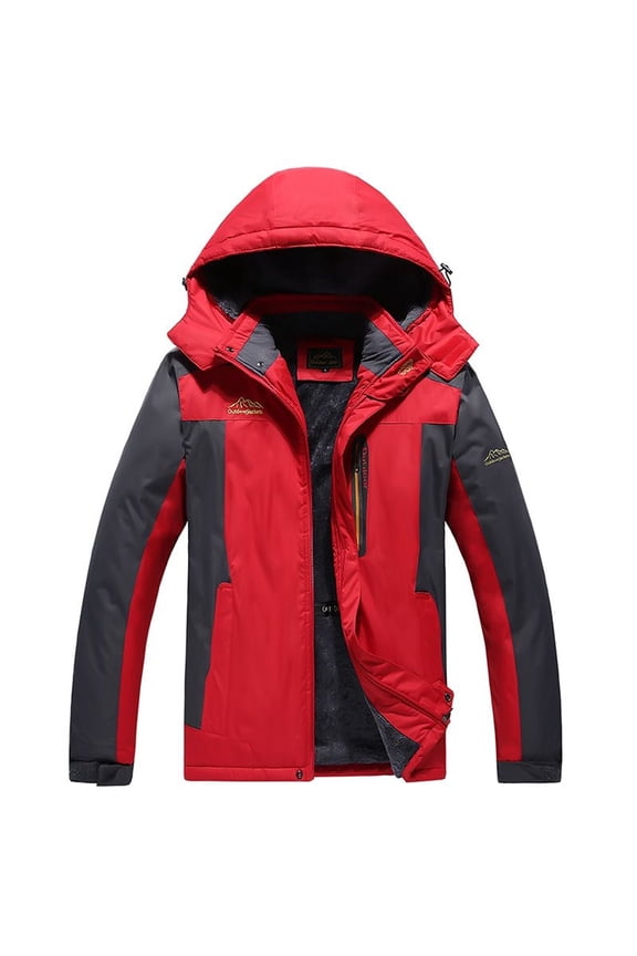 Men's Hooded Skiing Jacket Lined Outerwear Windbreaker Waterproof Fall Military Camping Wind Breaker Casual Red X-Large