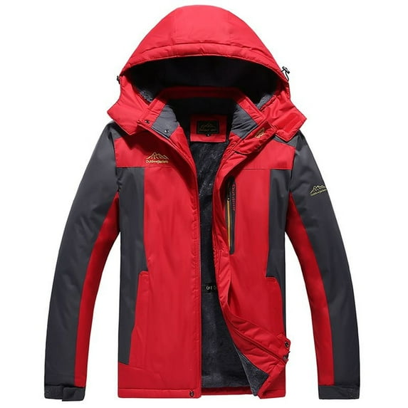SWSMCLT Men's Hooded Skiing Jacket Lined Outerwear Windbreaker Waterproof Fall Military Camping Wind Breaker Casual Red XX-Large