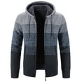 thumbnail image 1 of SWSMCLT Men's Hooded Sweatshirt Bold Cardigan Sweater Zip Up Hoodie Thermal Warm Striped Casual Long Sleeve Fuzzy Fleece Lined Jacket Thick Knitted Knit Slim Fit Grey 40, 1 of 3