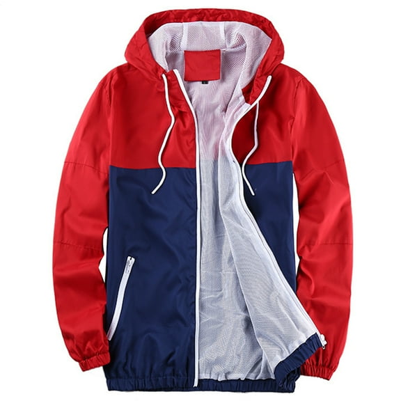 SWSMCLT Men's Hooded Windbreaker Jacket Light Rain Jacket Lightweight Loose Fit Windproof Water Resistant Unlined Outdoor Red 46