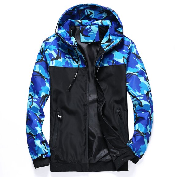 SWSMCLT Men's Hooded Windbreaker Windproof Jackets Winter Jacket Long Sleeve Snow Casual Spring Fall Cozy Blue Medium