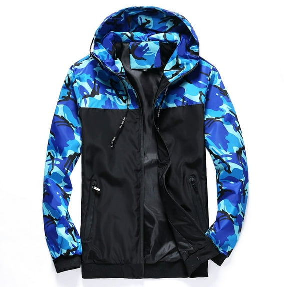 SWSMCLT Men's Hooded Windbreaker Windproof Jackets Winter Jacket Long Sleeve Snow Casual Spring Fall Cozy Blue X-Large
