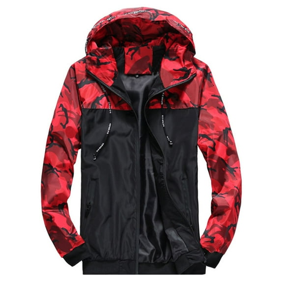 SWSMCLT Men's Hooded Windbreaker Windproof Jackets Winter Jacket Long Sleeve Snow Casual Spring Fall Cozy Red X-Large