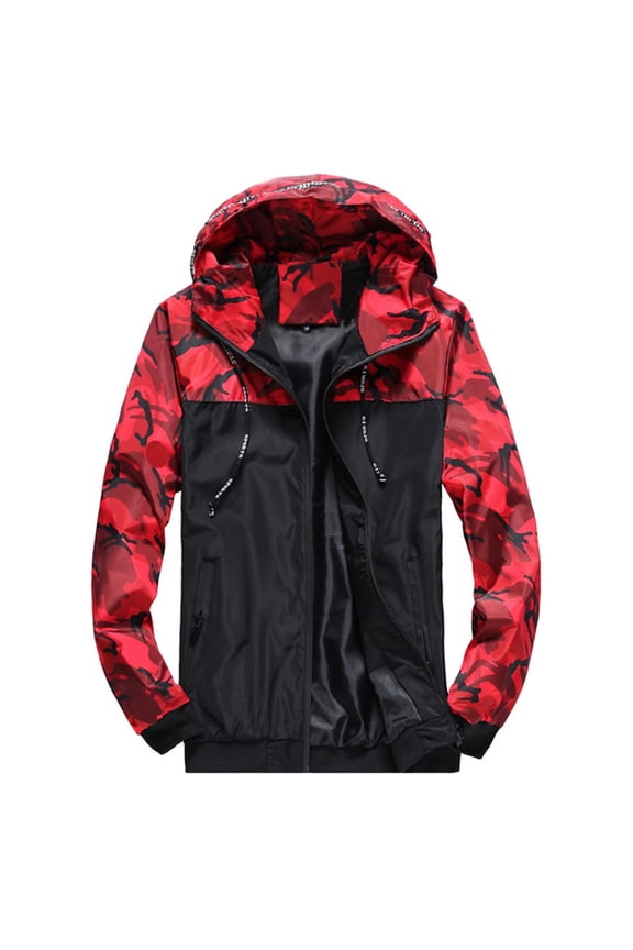 Men's Hooded Windbreaker Windproof Jackets Winter Jacket Long Sleeve Snow Casual Spring Fall Cozy Red X-Large