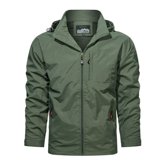 SWSMCLT Men's Hooded Zip Zipper Anorak Windbreaker Long Sleeve Outerwear Winter Pocket Warm Outdoor Full Army Green X-Large