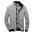thumbnail image 1 of SWSMCLT Men's Jacket Lightweight Windbreakers Full Zip Long Sleeve Softshell with Pockets Plaid Lining Wind Windproof Light Casual Shell Rain Rainjacket Grey Medium, 1 of 2