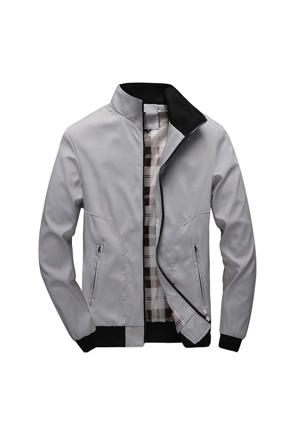 Men's Jacket Lightweight Windbreakers Full Zip Long Sleeve Softshell with Pockets Plaid Lining Wind Windproof Light Casual Shell Rain Rainjacket Grey Large