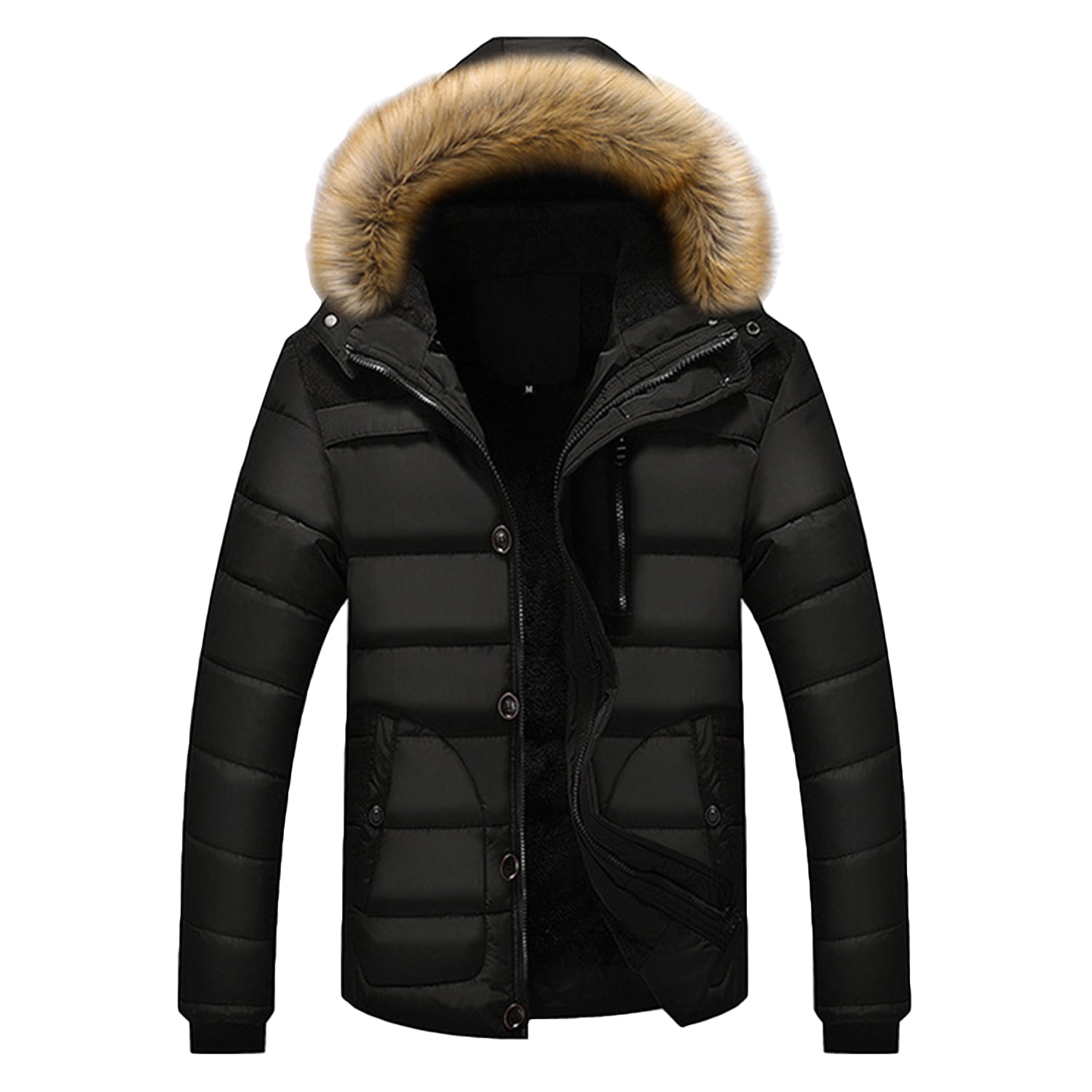 SWSMCLT Men's Jackets & Coats Winter Warm Faux Fur Hooded Quilted ...