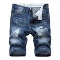 thumbnail image 1 of SWSMCLT Men's Jean Shorts Denim Cotton Blend Straight Leg Fashion Blue Short Pocket Ripped Distressed Broken Hole Slim Fit Summer Knee-length Patterned2 38, 1 of 4