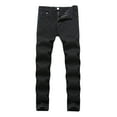 thumbnail image 1 of SWSMCLT Men's Jeans Ripped Denim Pants Soft Summer Mid Rise Trousers Long Pant Slim Fit Fashion Hole Distress Black1 42, 1 of 1