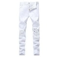 thumbnail image 1 of SWSMCLT Men's Jeans Ripped Denim Pants Soft Summer Mid Rise Trousers Long Pant Slim Fit Fashion Hole Distress White 32, 1 of 4