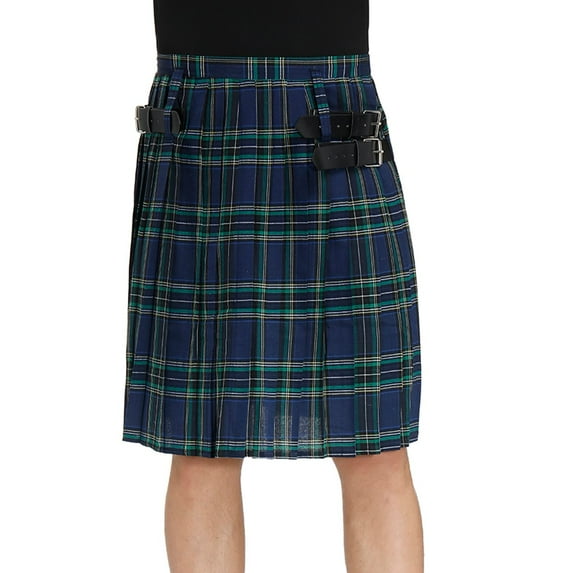 SWSMCLT Men's Kilt Pleated Vintage Basic Fashion Kilt Utility Scottish Dance Halloween Casual Fall Elastic Waist Blue Large