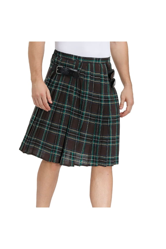 Men's Kilt Pleated Vintage Basic Fashion Kilt Utility Scottish Dance Halloween Casual Fall Elastic Waist Brown Large