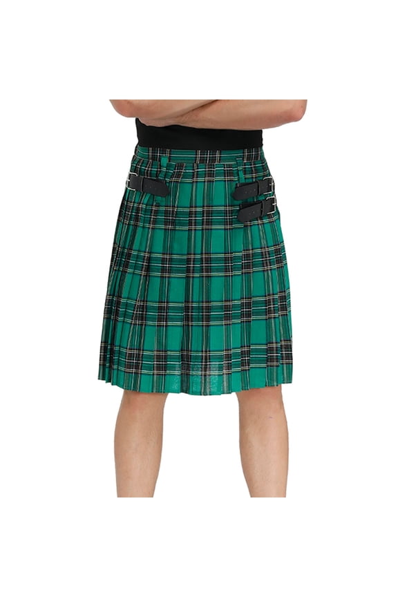 Men's Kilt Pleated Vintage Basic Fashion Kilt Utility Scottish Dance Halloween Casual Fall Elastic Waist Green Medium