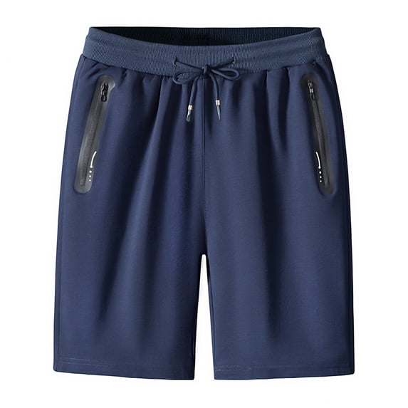 SWSMCLT Men's Knee Length Elastic Waist Summer Casual Sport Shorts Cotton Bend Athletic Gym Workout Drawstring Regular Fit Straight Leg Pockets Navy 28