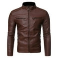 thumbnail image 1 of SWSMCLT Men's Leather Jacket Long Sleeve Vintage Windbreaker Warm Fitted Biker Classic Winter Outerwear Coffee Small, 1 of 1