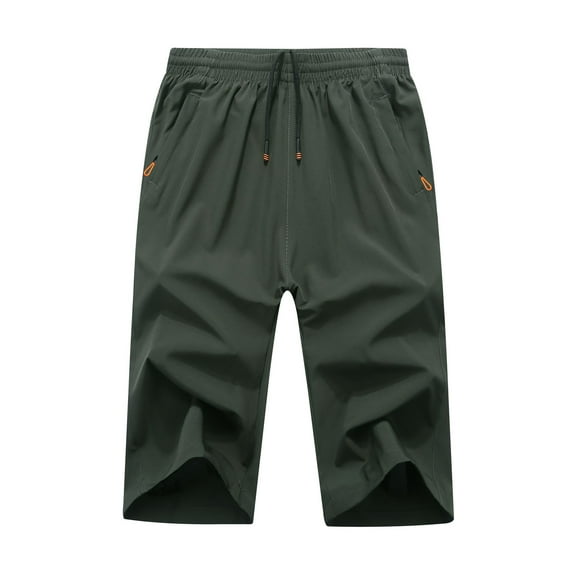 SWSMCLT Men's Lightweight Capris Soft Joggers Drawstring Fashion Capri Pants Mid Rise Casual Stretch Athletic Army Green Small