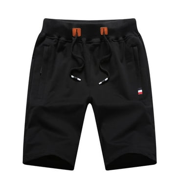 SWSMCLT Men's Lightweight Cool Casual Shorts Summer Shorts Drawstring Sweatpants Cotton PocketKnee Length Black Small