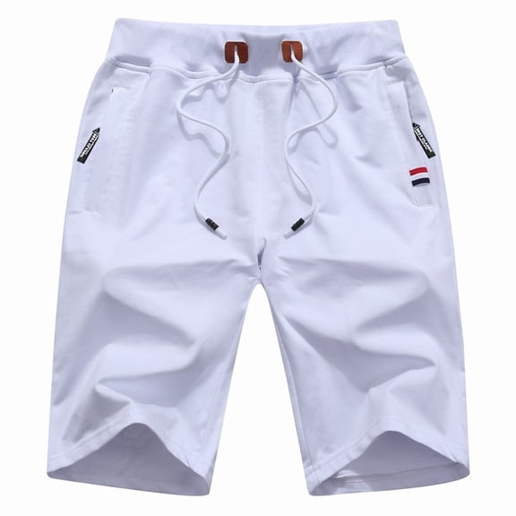 SWSMCLT Men's Lightweight Cool Casual Shorts Summer Shorts Drawstring Sweatpants Cotton PocketKnee Length White Large