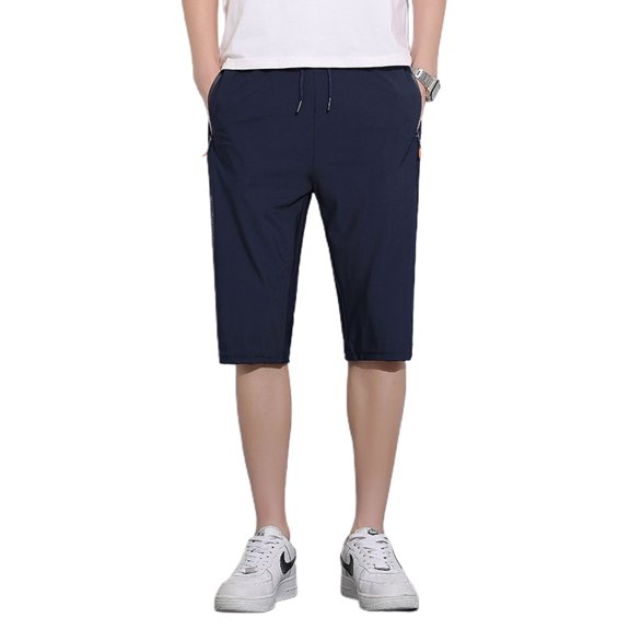 SWSMCLT Men's Lightweight Shorts Athletic Thin Stretch Fashion Straight Leg Capris Soft Mid Rise Blue Medium