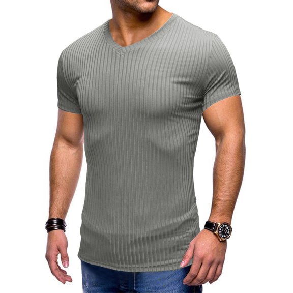 SWSMCLT Men's Lightweight Sports Fall Thin Casual V Neck Tshirt Short Sleeve Top Soft Summer Cool Fitted T Shirt Grey X-Large