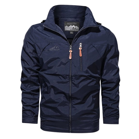 SWSMCLT Men's Lightweight Windbreaker Jacket Hooded Zip Up Zipper Pockets Long Sleeve Raincoat w/ Detachable Hood Rain Coats Spring Fall Soft Waterproof Classic Blue Large